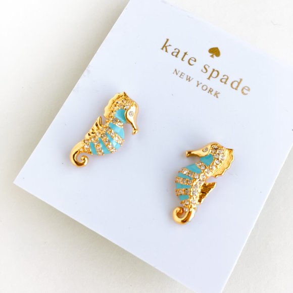 kate spade blue enamel crystal seahorse earrings marine animal cute adorable - Picture 2 of 4
